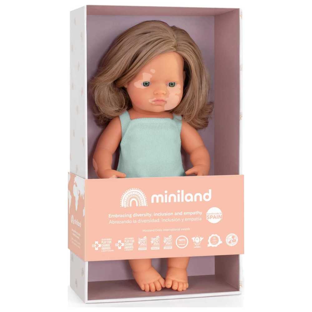 Miniland Educational - Caucasian Girl Vitiligo Baby Doll - Dark Blonde - 38 cm