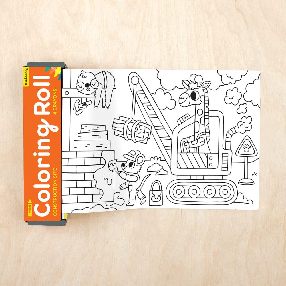 Mini Construction Site Coloring Roll & Crayons 4 Pcs