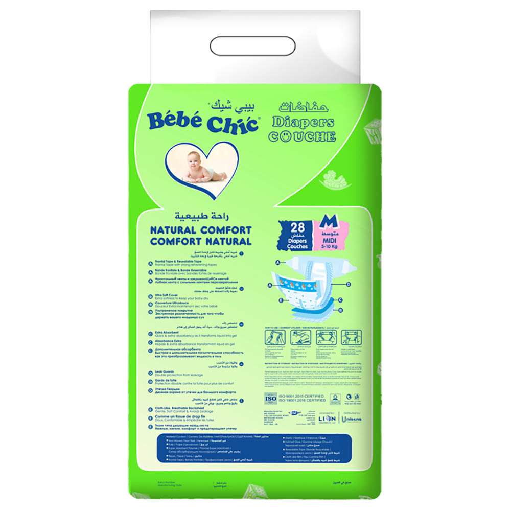 Bebe Chic - Midi Baby Diaper - 5-10kg - Size M - 28pcs