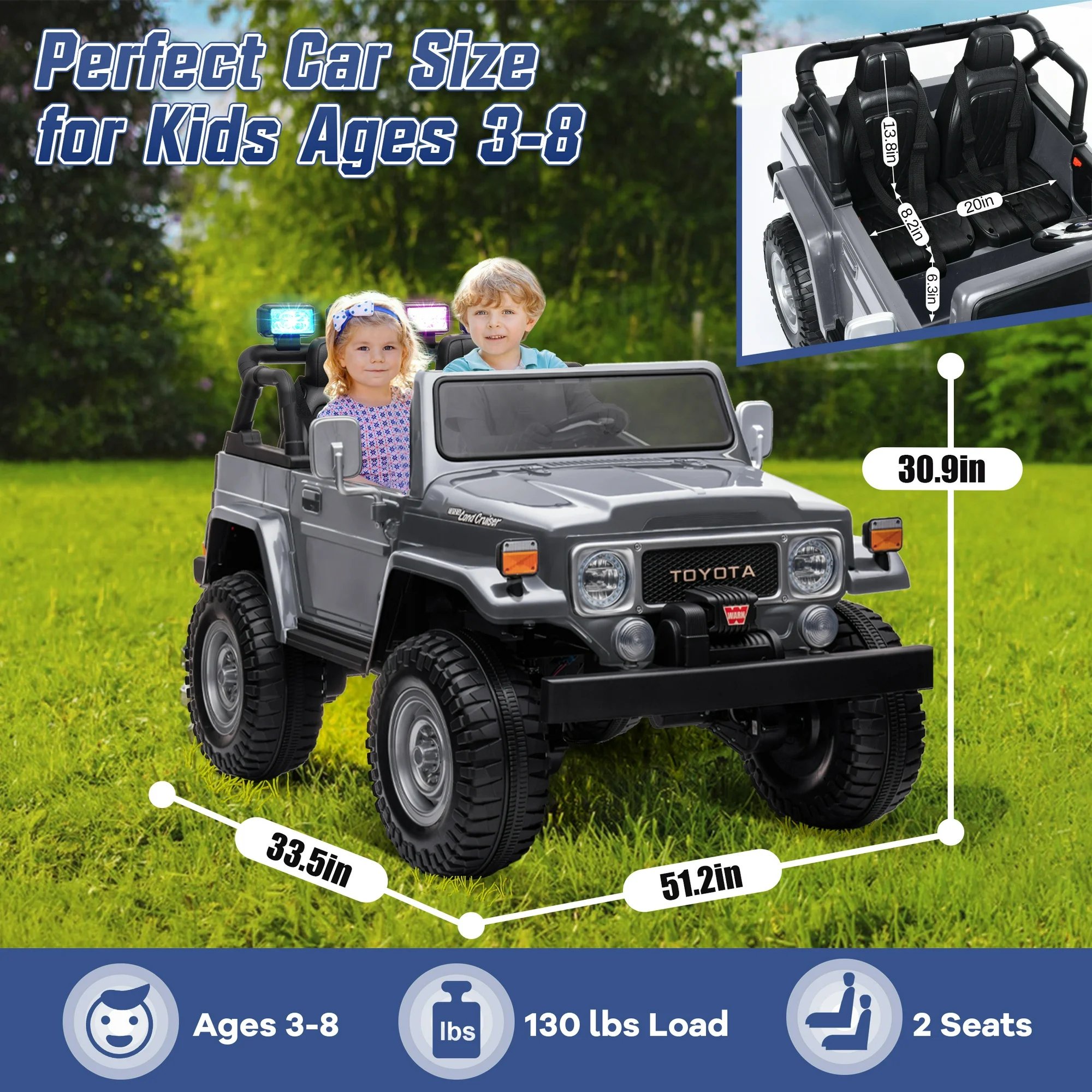 Toyota - 2 Seater Kids Remote Control Ride On Jeep - Grey - 24 V