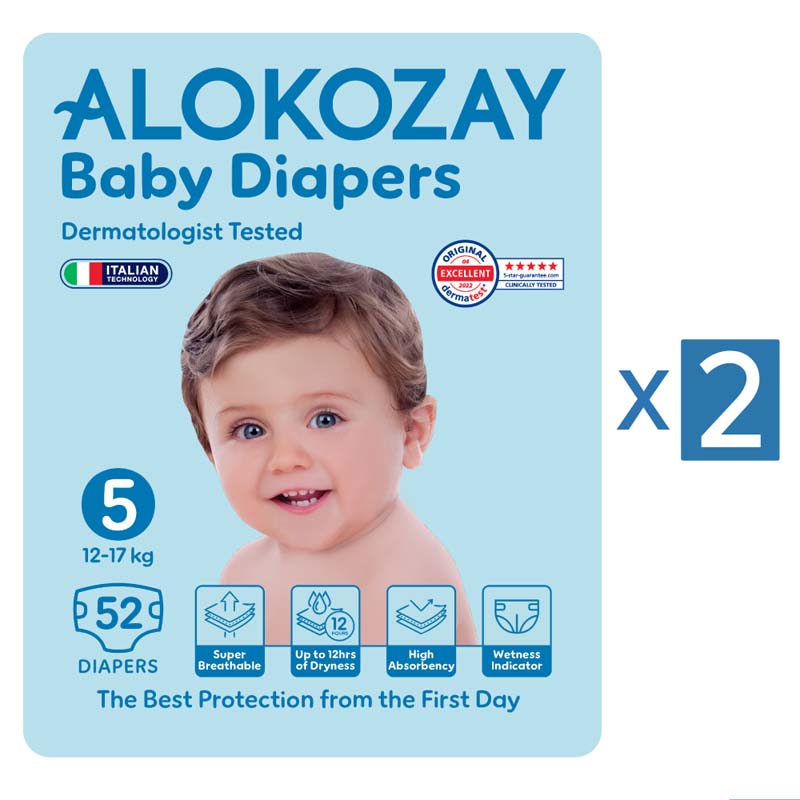 Alokozay - Premium Baby Diapers 12-17kg - Size 5 Pack of 2 - 104 Diapers