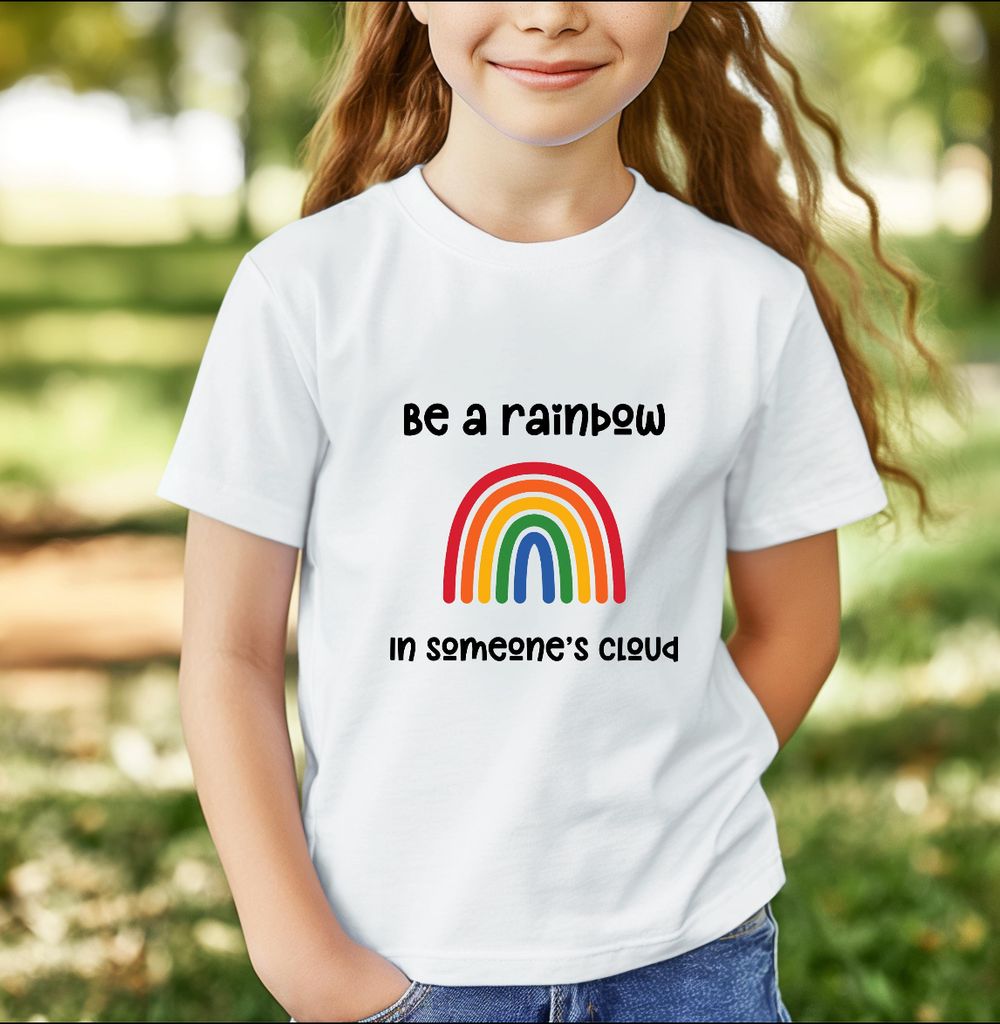 Matching Family Outfits - Be A Rainbow In Someone's Cloud Printed Kids T-Shirt - White