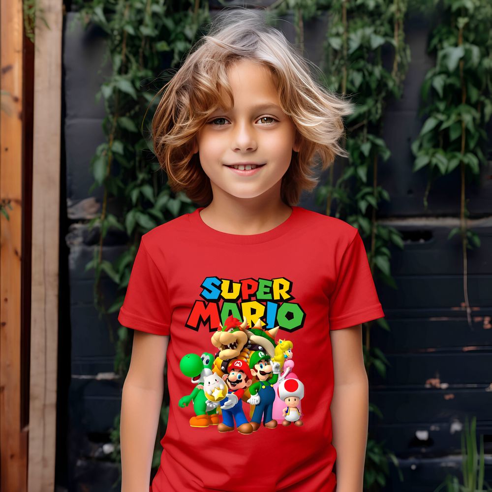 Matching Family Outfits - Kid's Super Mario Printed T-Shirt - Red