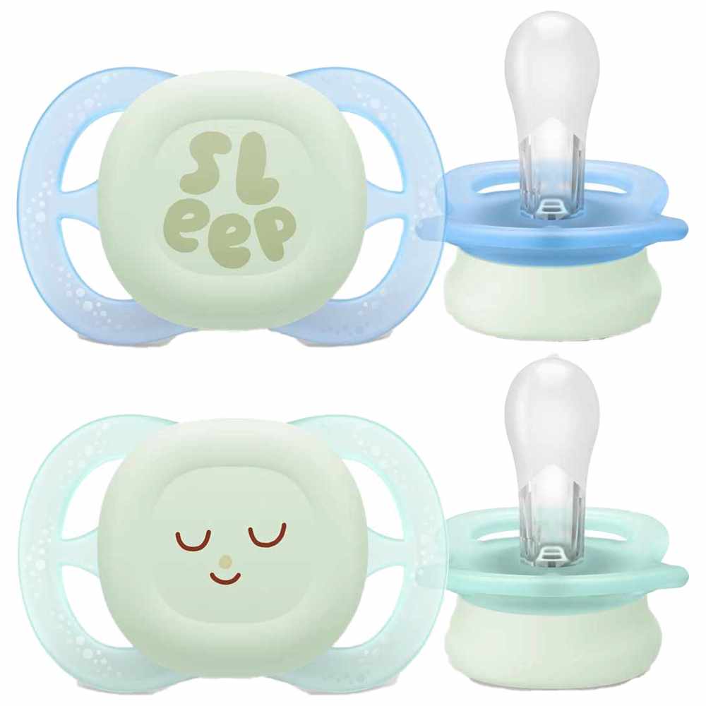 Philips Avent - Ultra Start Glow In The Dark Night Soother - 0-2 M - Blue - Pack of 2
