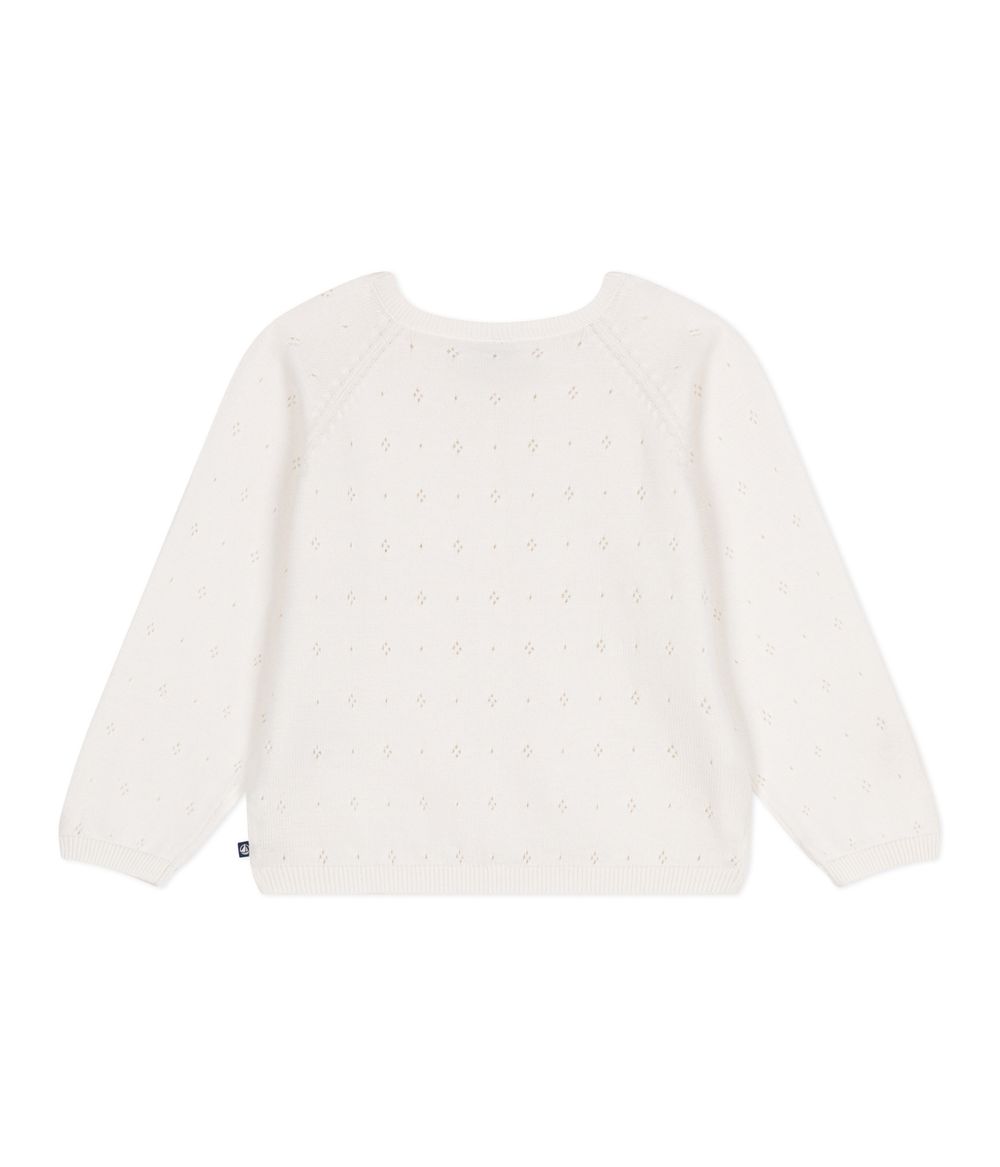 Petit Bateau - Girl's Cotton Cardigan In A Decorative Stitch - Marshmallow White