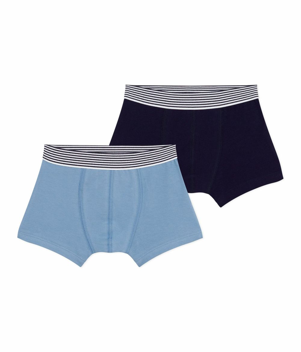 Petit Bateau - 2pc-Set - Boys' Plain Elasticated Boxers - Blue