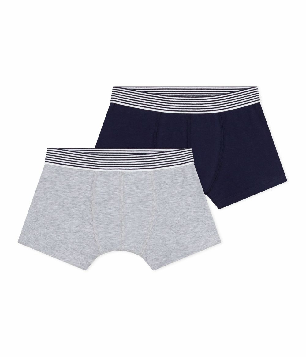 Petit Bateau - 2pc-Set - Boys' Plain Elasticated Boxers - Blue/Grey