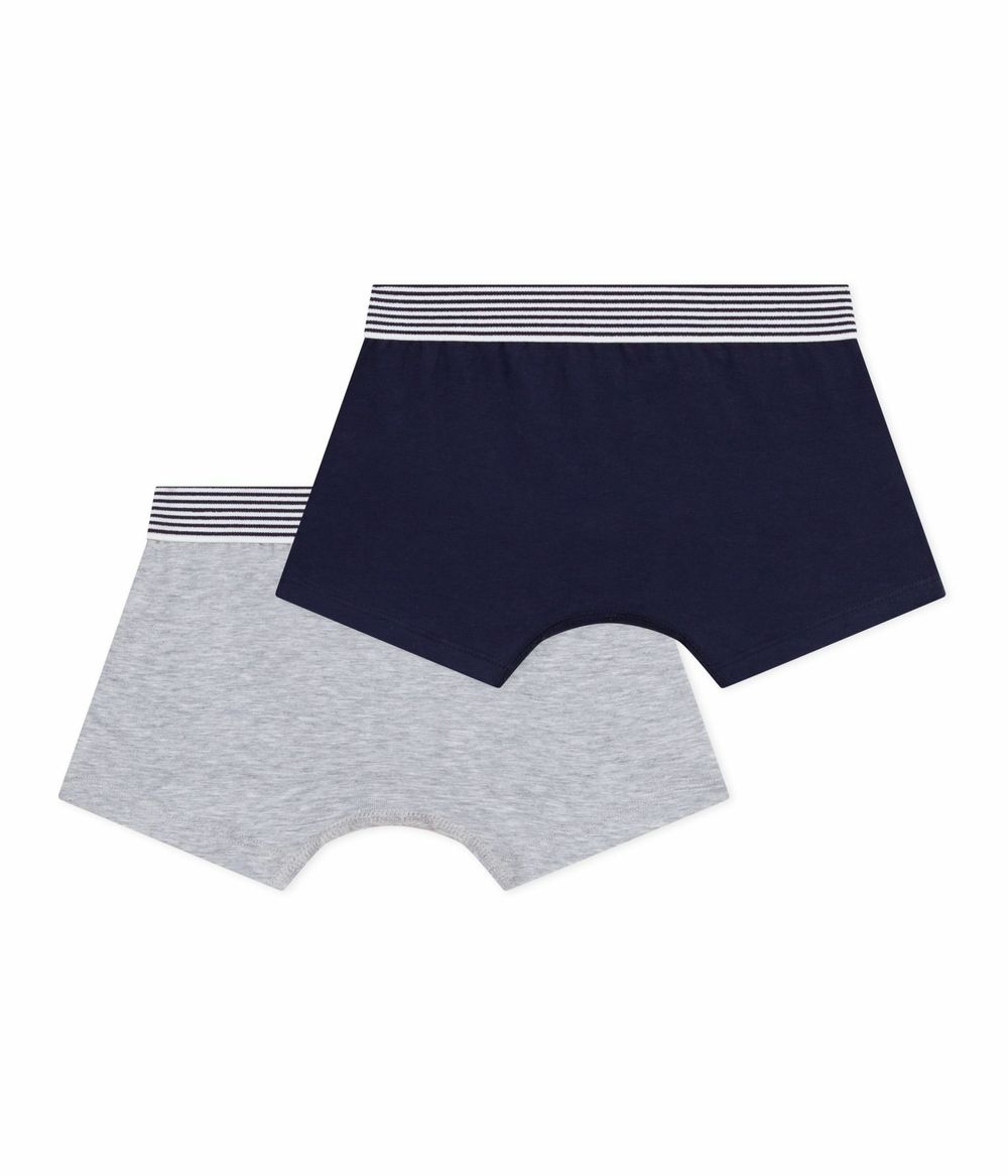 Petit Bateau - 2pc-Set - Boys' Plain Elasticated Boxers - Blue/Grey