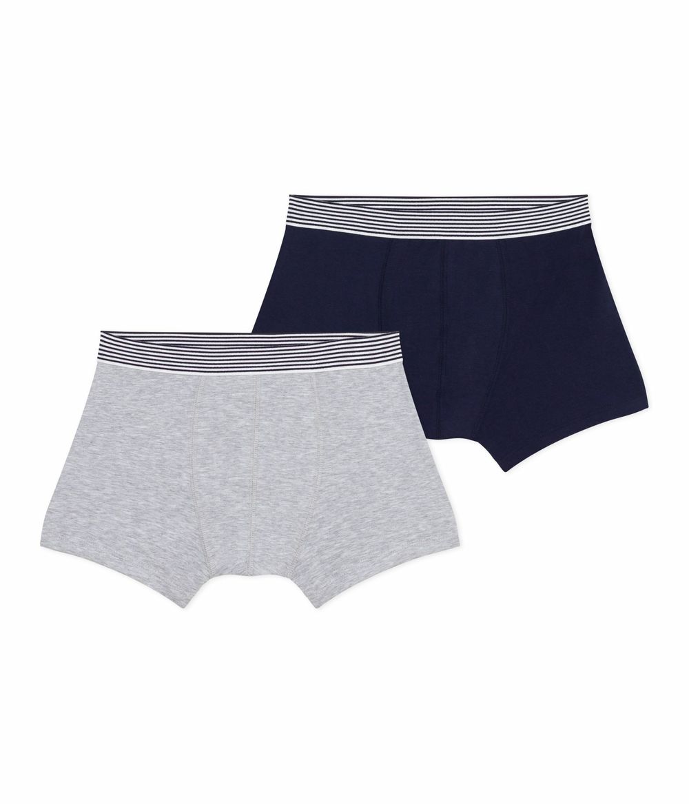 Petit Bateau - 2pc-Set - Boys' Elasticated Plain Boxers - Grey/Blue