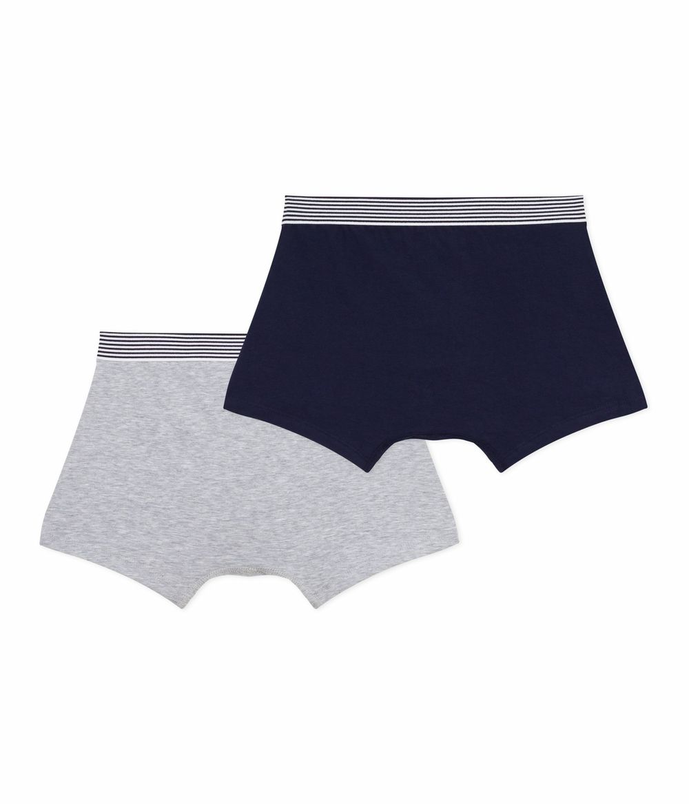 Petit Bateau - 2pc-Set - Boys' Elasticated Plain Boxers - Grey/Blue