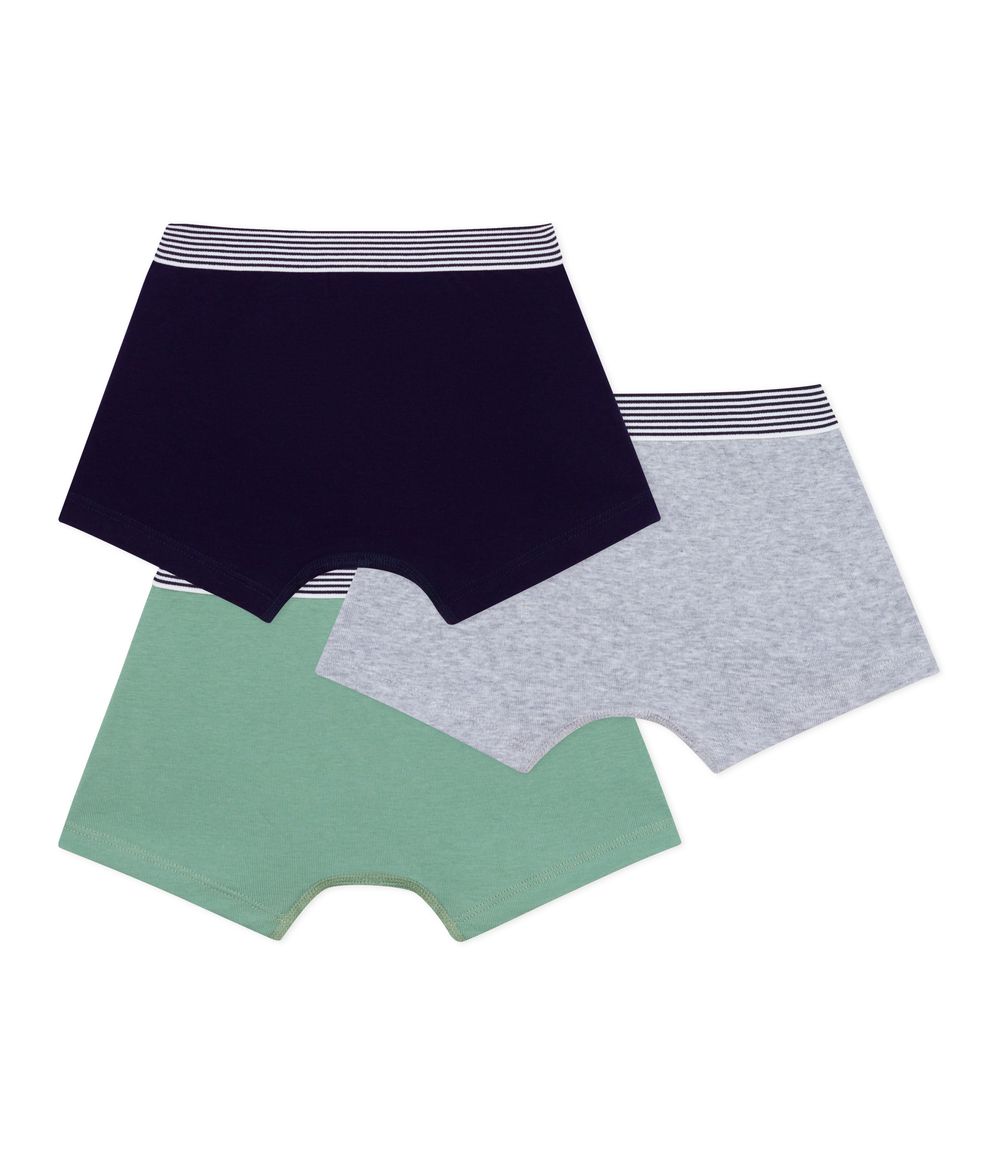 Petit Bateau - 3pc-Set - Boys' Plain Cotton Boxers - Green/Grey/Blue