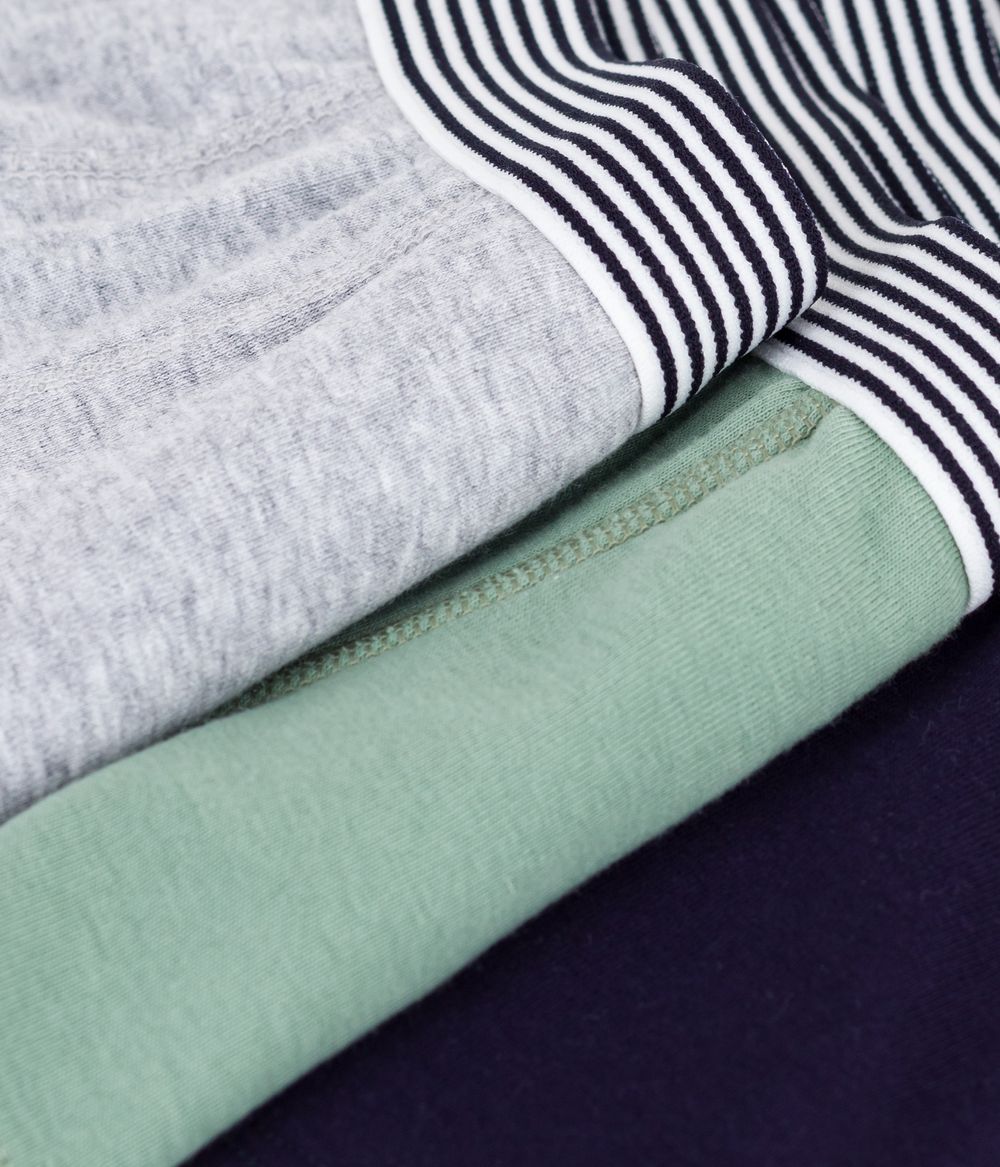 Petit Bateau - 3pc-Set - Boys' Plain Cotton Boxers - Green/Grey/Blue