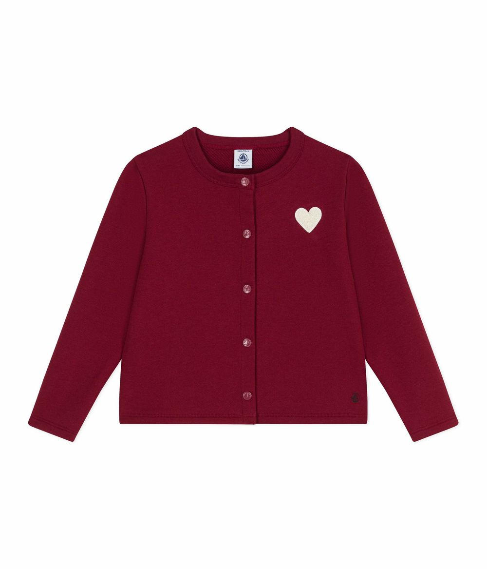 Petit Bateau - Girls' Fleece Cardigan - Amarante Red