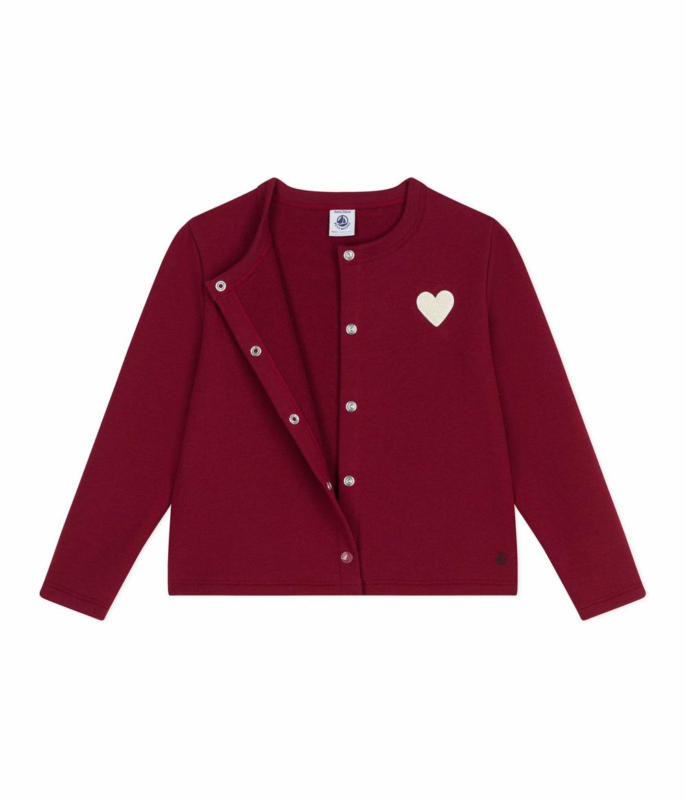 Petit Bateau - Girls' Fleece Cardigan - Amarante Red