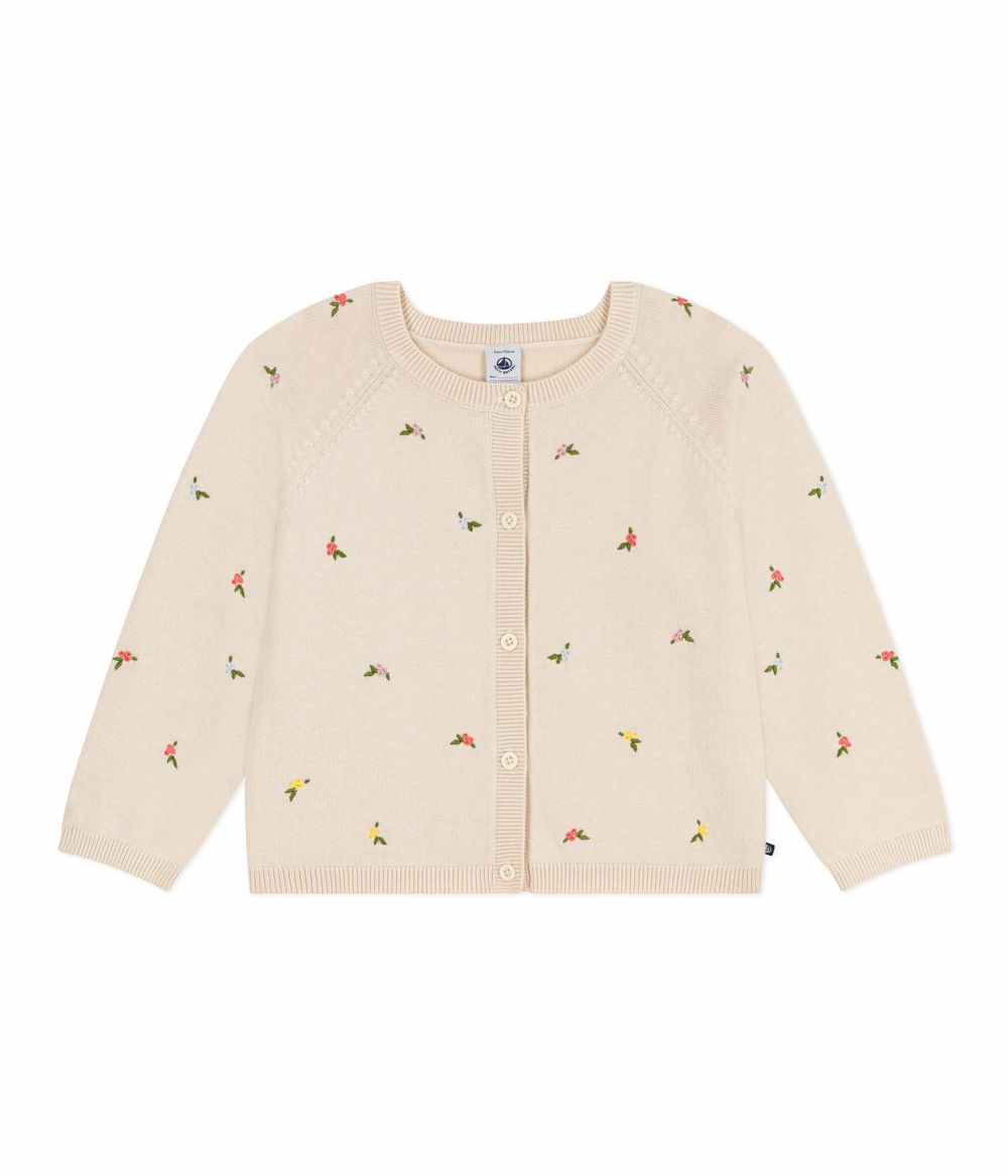 Petit Bateau - Girl's Cardigan With Embroidered Motifs - Avalanche/Multicolor