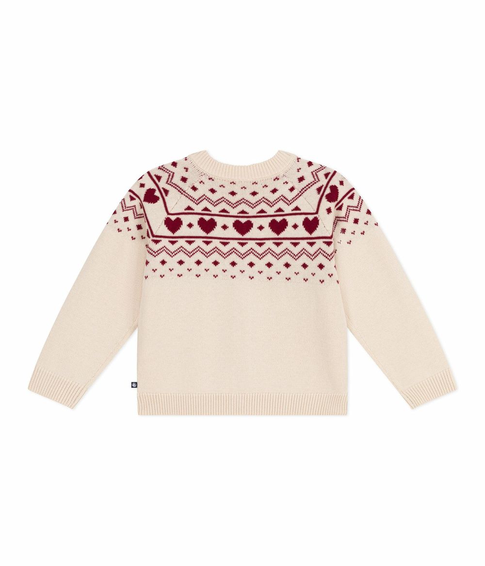 Petit Bateau - Girl's Patterned Jacquard Cardigan - Avalanche/Amarante