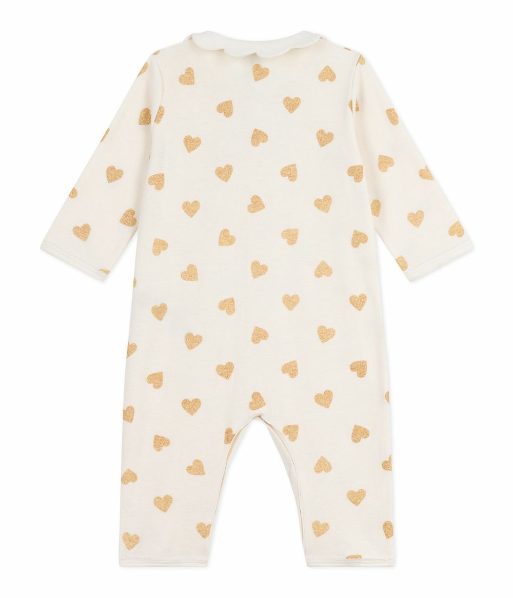 Petit Bateau - Babies' Footless Golden Heart Printed Pyjama Suit - Milk/Dore