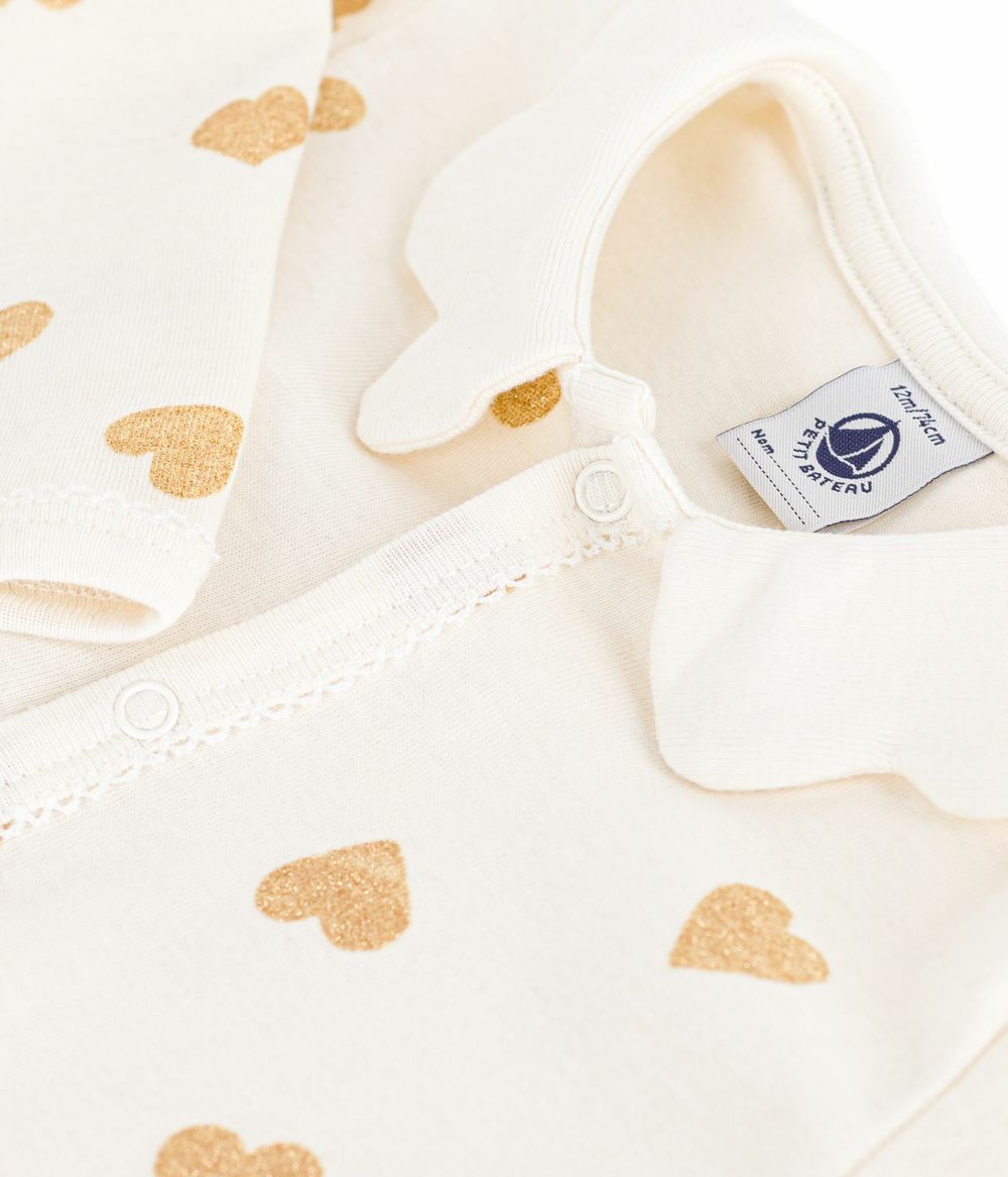Petit Bateau - Babies' Footless Golden Heart Printed Pyjama Suit - Milk/Dore