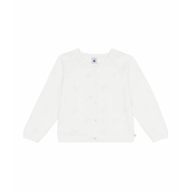 Petit Bateau - Girls Plain Cotton Cardigan - White
