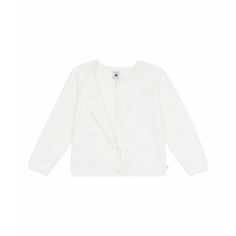Petit Bateau - Girls Plain Cotton Cardigan - White