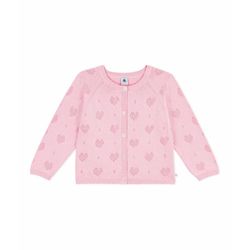 Petit Bateau - Girls Plain Cotton Cardigan - Pink