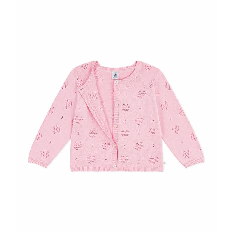 Petit Bateau - Girls Plain Cotton Cardigan - Pink