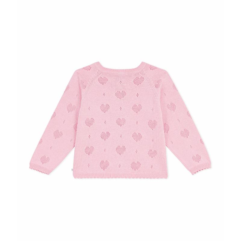 Petit Bateau - Girls Plain Cotton Cardigan - Pink