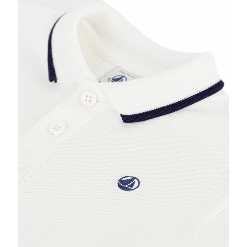 Petit Bateau - Boys Short Sleeve Plain Polo T-Shirt - White