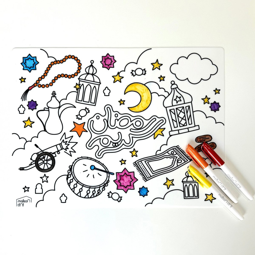Maison Tini Kids Silicone Coloring Placemat With Markers - Ramadan