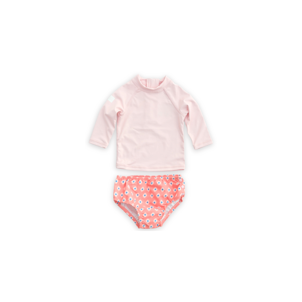 Badawii Beachwear - 2pc-Set - Baby Girl's Swim T-Shirt & Diapers - Peach Mosaic