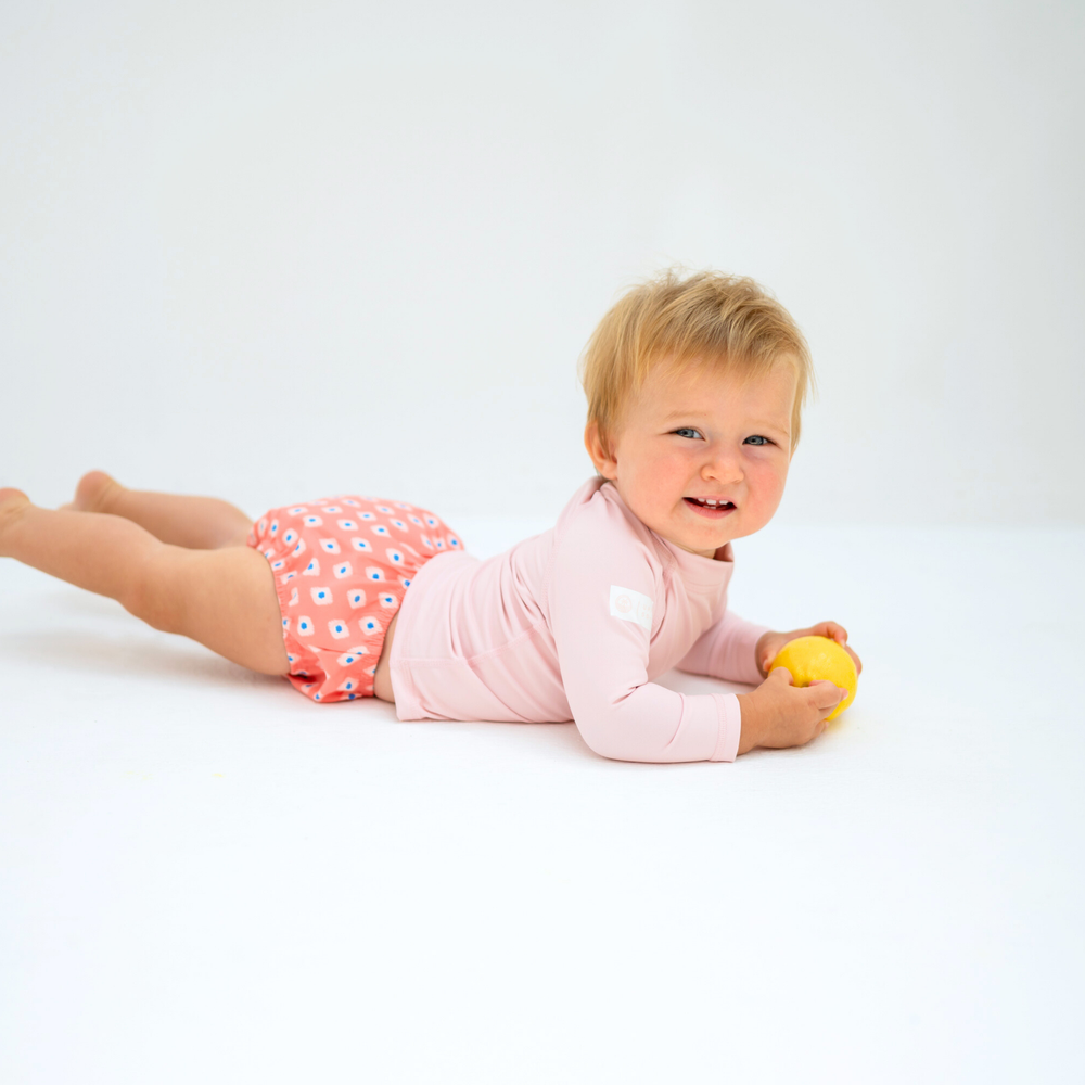 Badawii Beachwear - 2pc-Set - Baby Girl's Swim T-Shirt & Diapers - Peach Mosaic