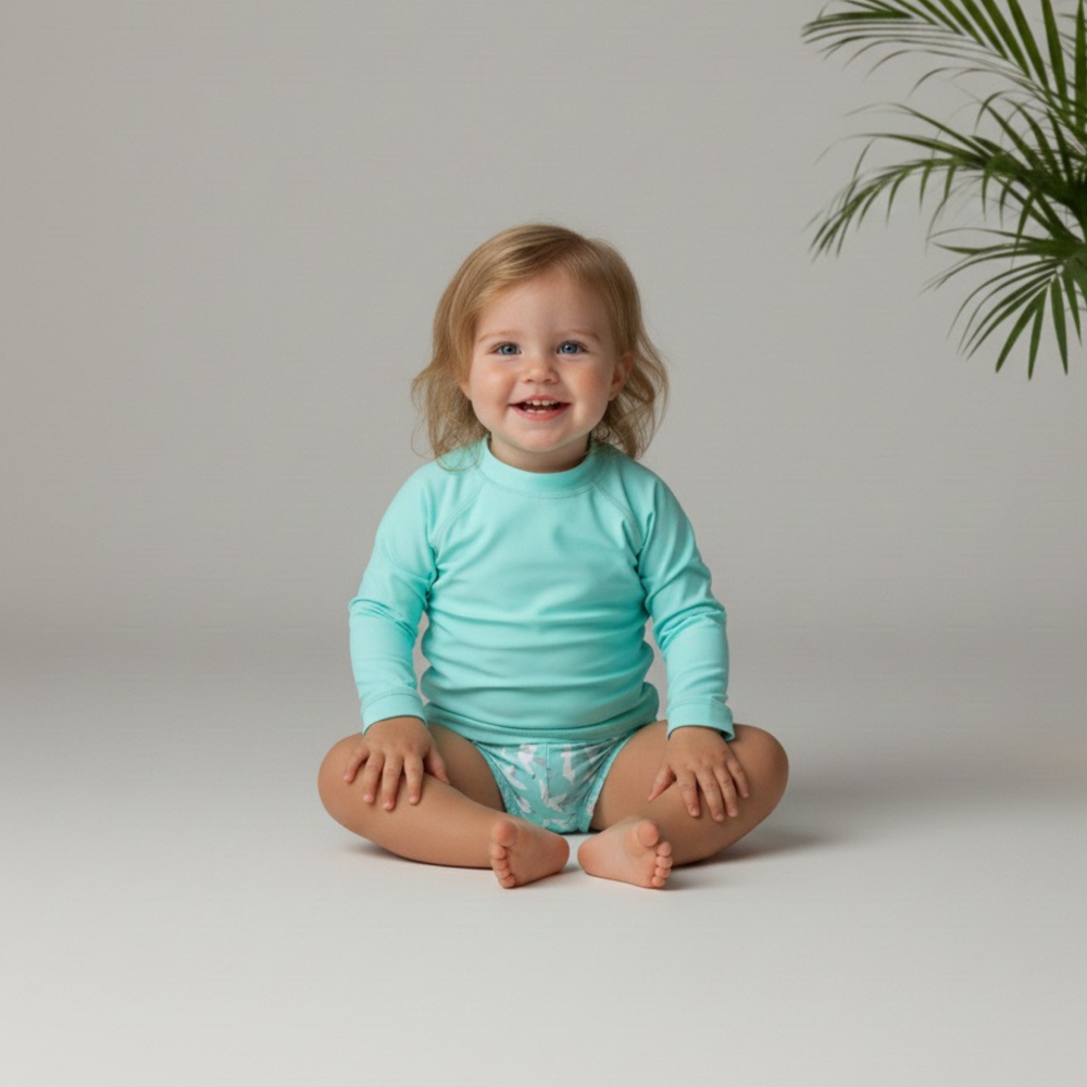 Badawii Beachwear - 2pc-Set - Baby's Swim T-Shirt & Diapers - Seagul Breeze