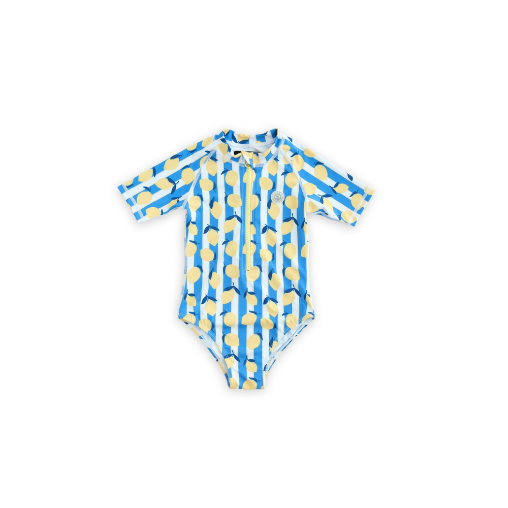 Badawii Beachwear - Girl's Short Sleeves Swimsuit - Limoncello Stripes