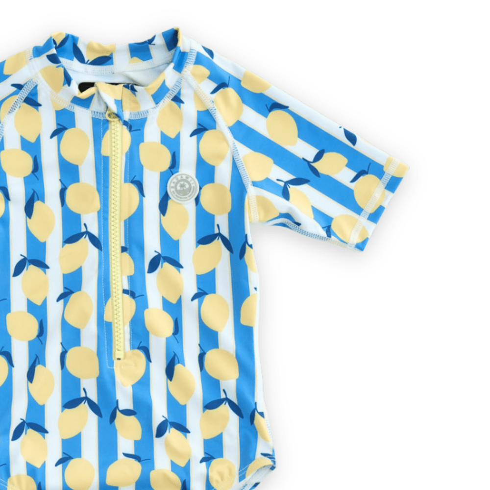 Badawii Beachwear - Girl's Short Sleeves Swimsuit - Limoncello Stripes