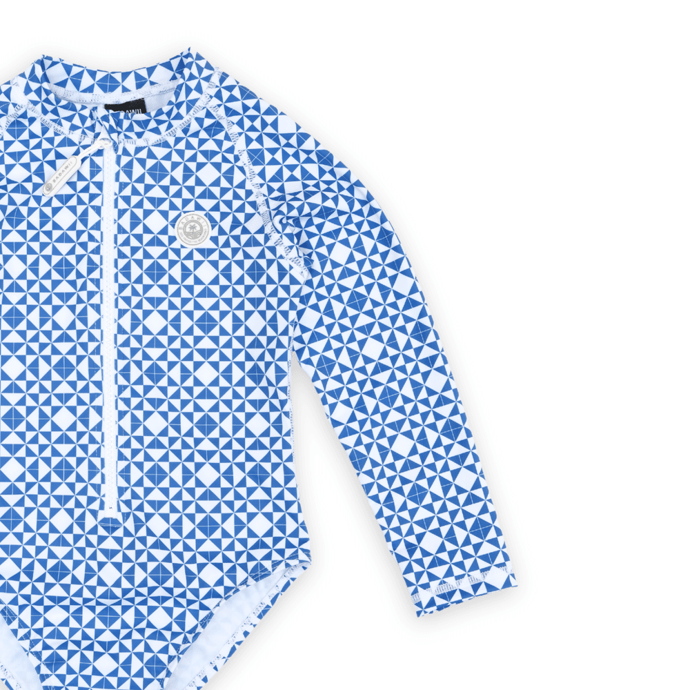 Badawii Beachwear - Girl's Long Sleeves Swimsuit - Mediterranean Tiles
