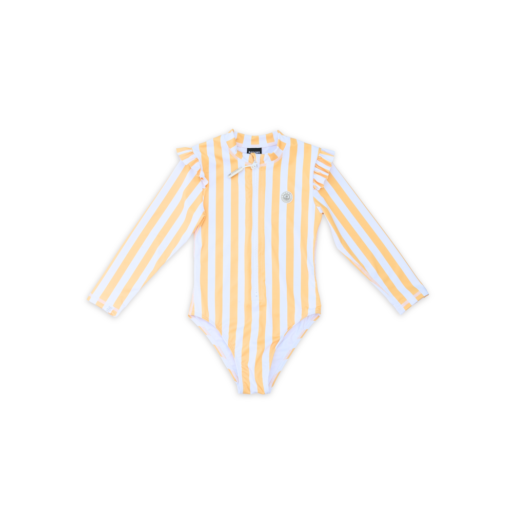 Badawii Beachwear - Girl's Ruffle Long Sleeves Swimsuit - Summer Stripes