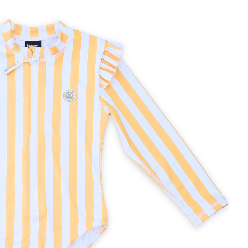 Badawii Beachwear - Girl's Ruffle Long Sleeves Swimsuit - Summer Stripes