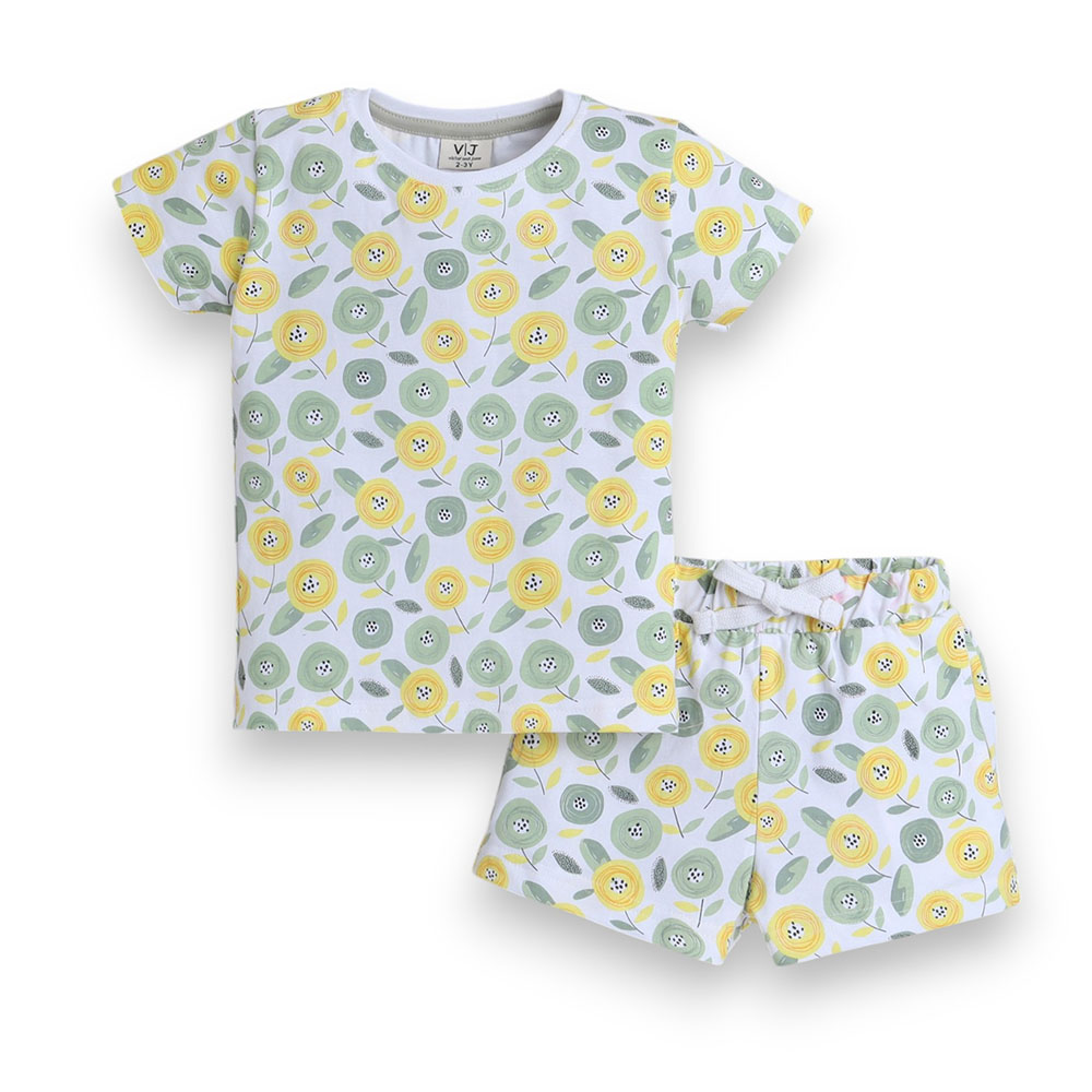 فيكتور وجين - مجموعة من قطعتين - تي شيرت وشورت مطبوع بالكامل للفتيات - متعدد الألوان