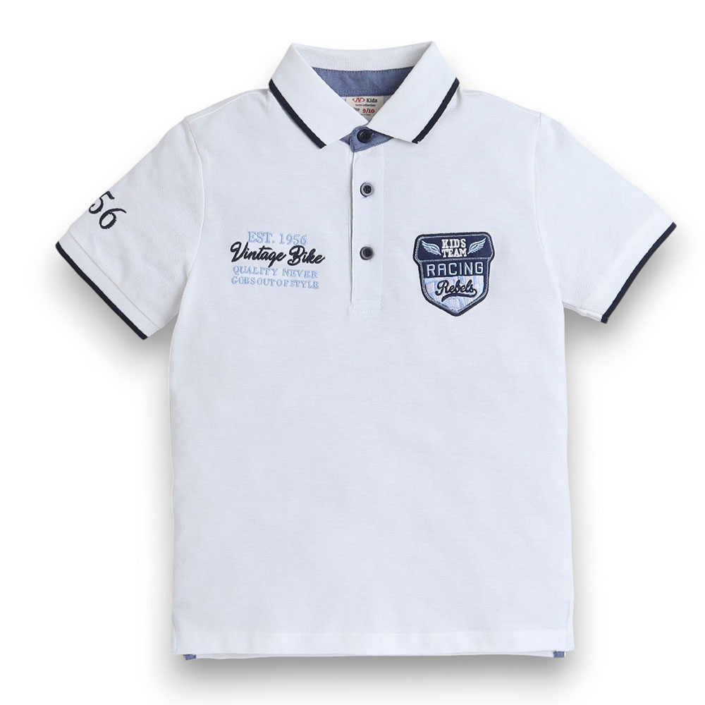 Victor and Jane - Junior Boys Polo T-shirt With Embroidered Label - White