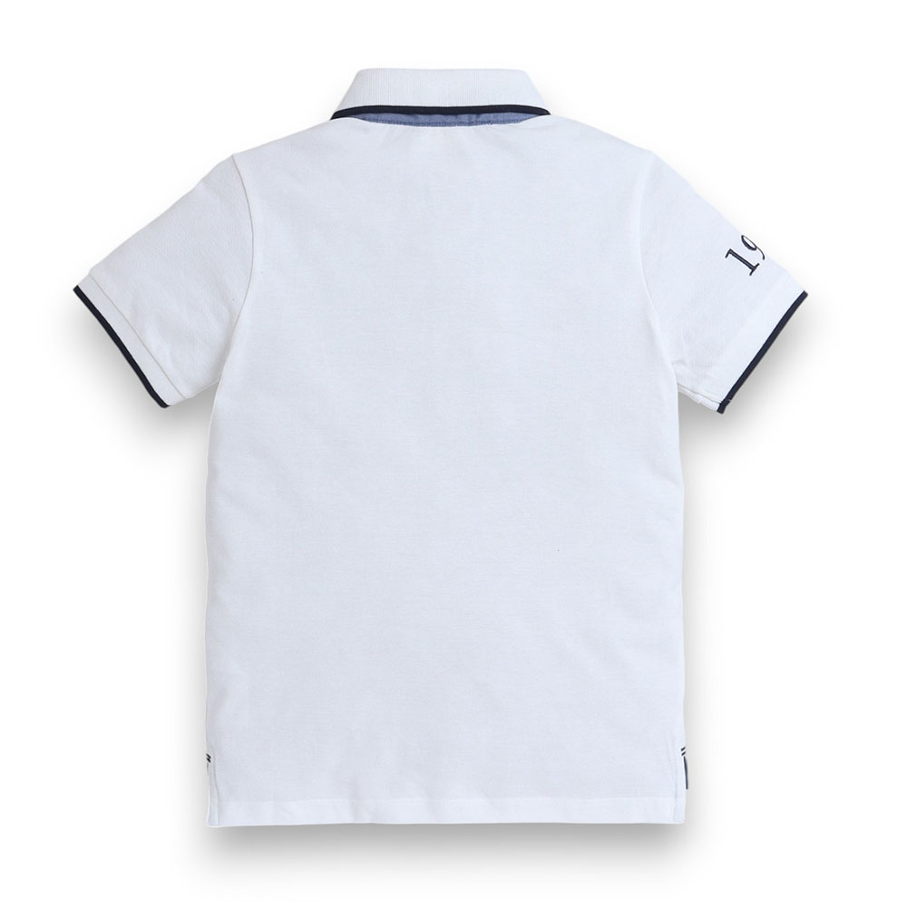 Victor and Jane - Junior Boys Polo T-shirt With Embroidered Label - White
