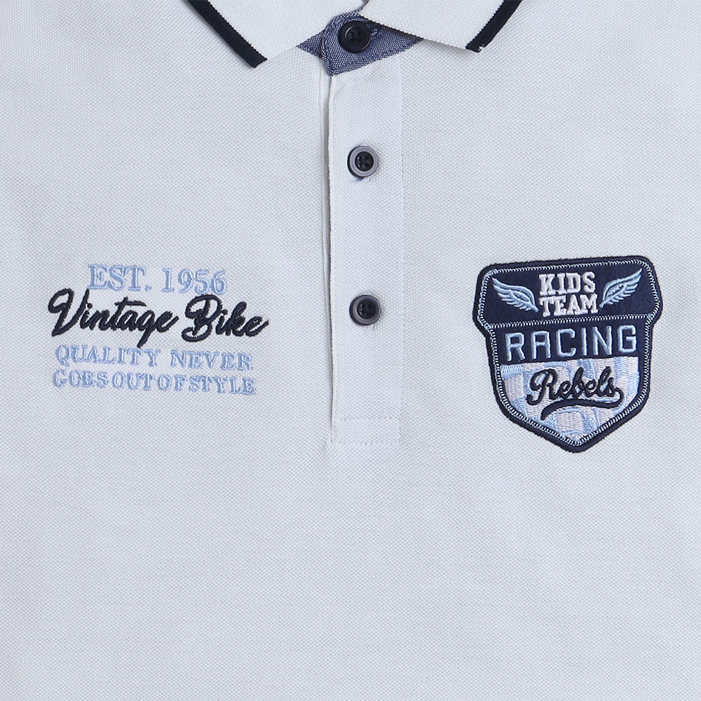 Victor and Jane - Junior Boys Polo T-shirt With Embroidered Label - White