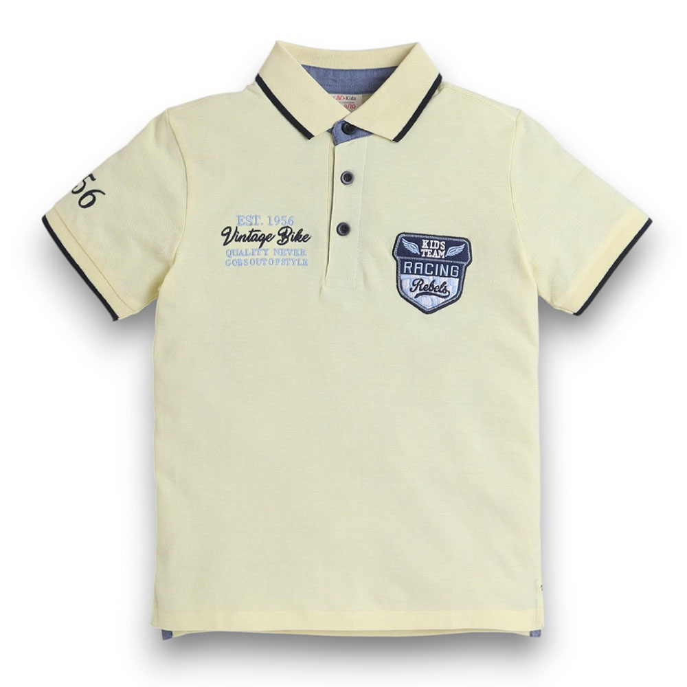 Victor and Jane - Junior Boys Polo T-shirt With Embroidered Label - Yellow