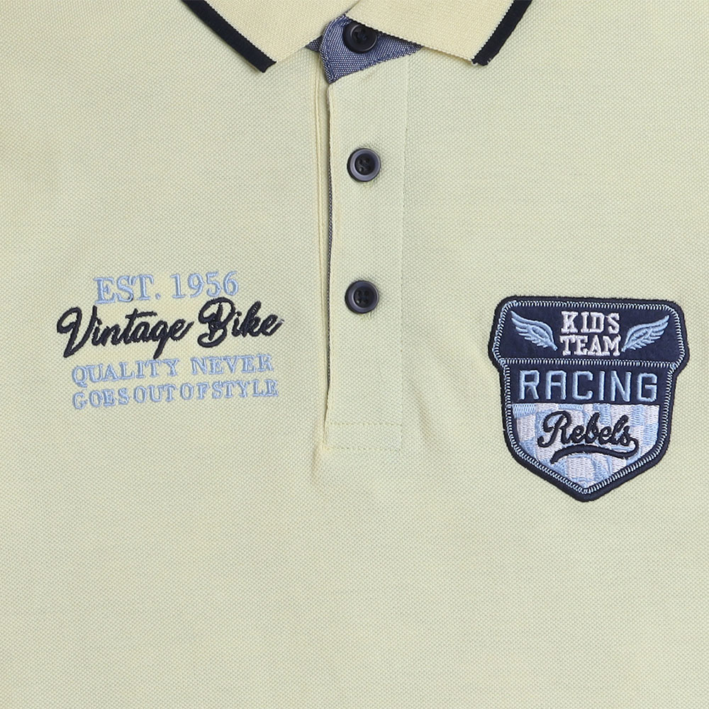 Victor and Jane - Junior Boys Polo T-shirt With Embroidered Label - Yellow