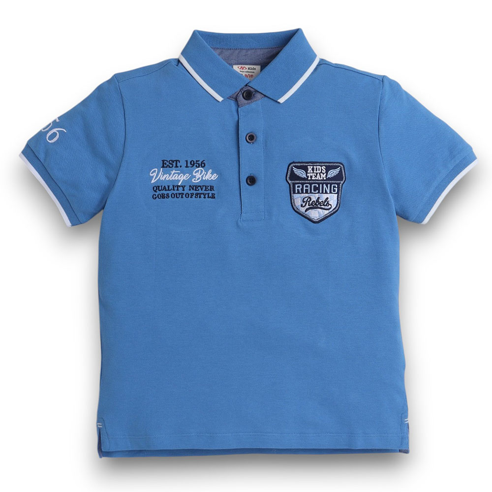 Victor and Jane - Junior Boys Polo T-shirt With Embroidered Label - Blue
