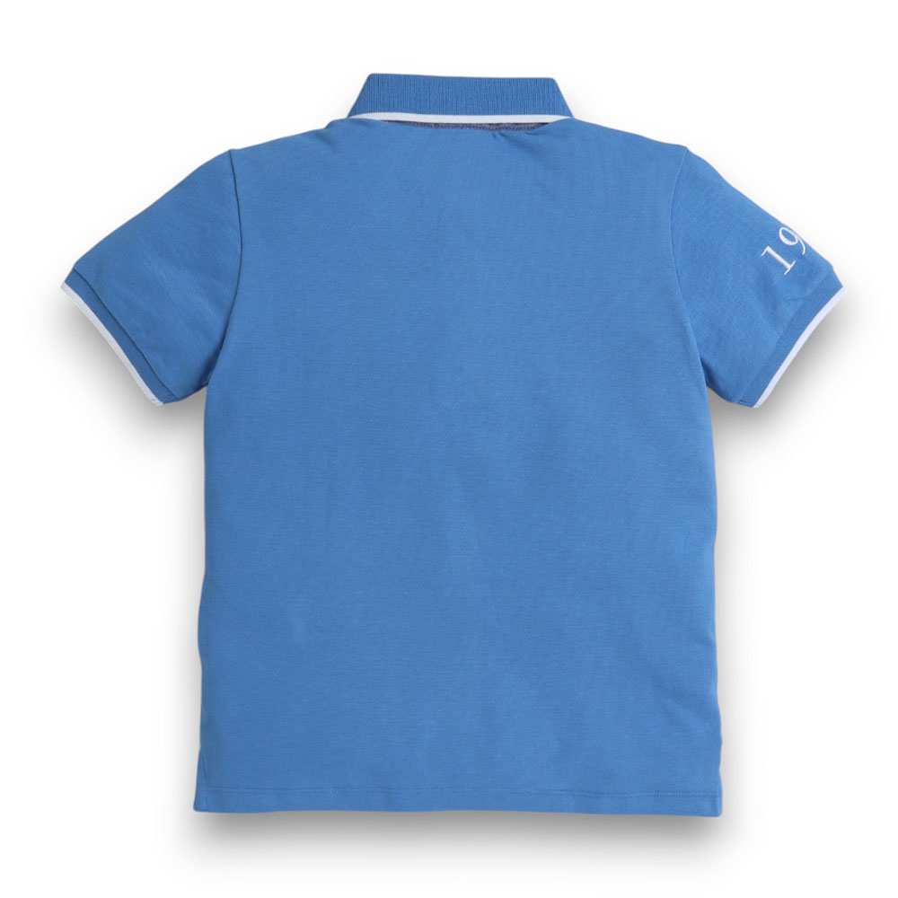 Victor and Jane - Junior Boys Polo T-shirt With Embroidered Label - Blue
