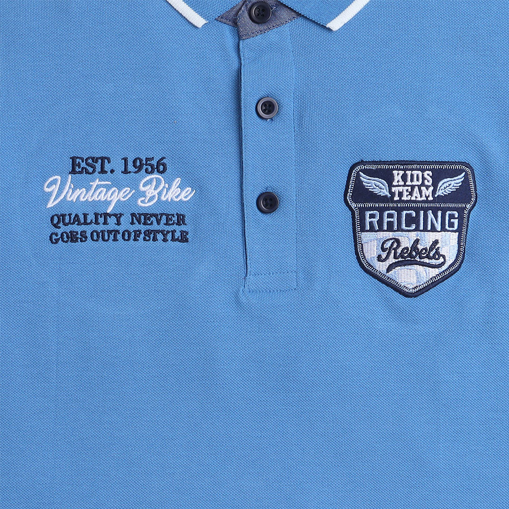 Victor and Jane - Junior Boys Polo T-shirt With Embroidered Label - Blue