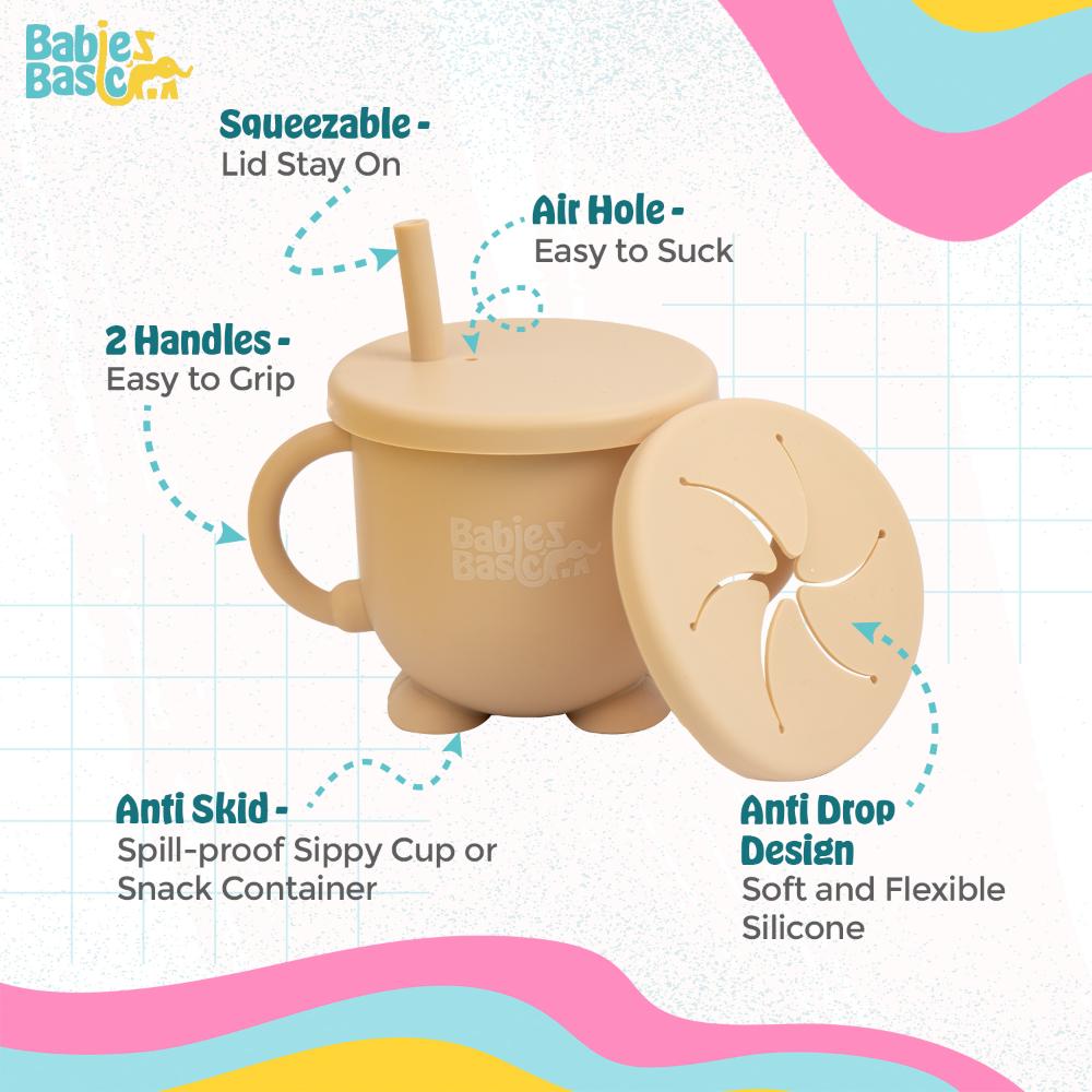 Babies Basic - 2-In-1 Silicone Cup With Straw Or A Snack Cup - Beige