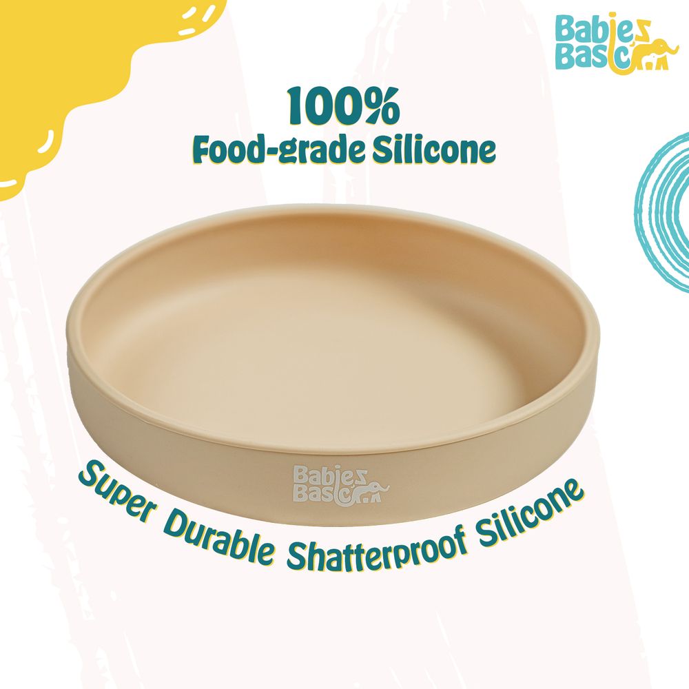 Babies Basic Baby Feeding Silicone Plate With Suction - Beige