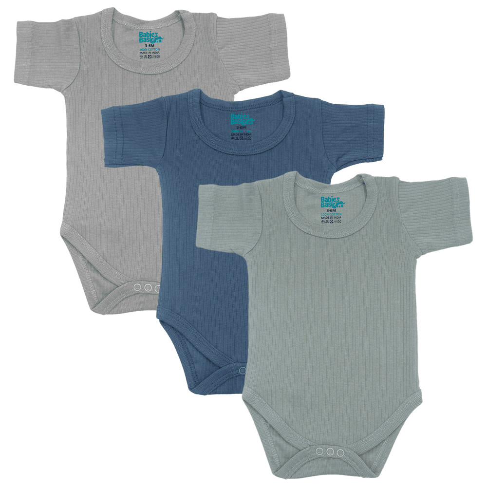 Babies Basic - 3pc-Set - Ribbed Cotton Bodysuit - Multicolor