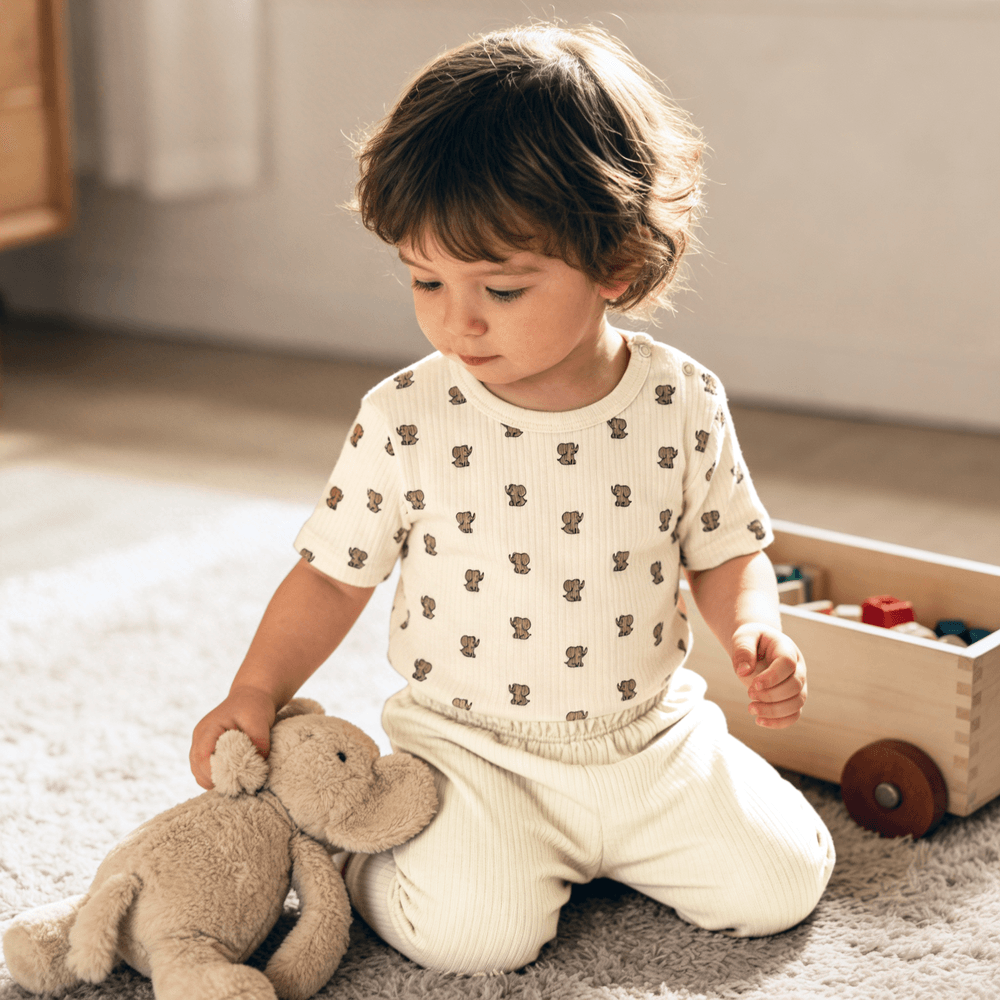 Babies Basic - Ribbed Cotton Printed Short Sleeves T-Shirt and Pyjama Set